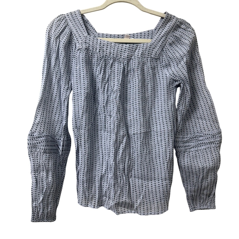LC Lauren Conrad Womens XS Grey Heart‎ Print Short Sleeve Peasant Blouse